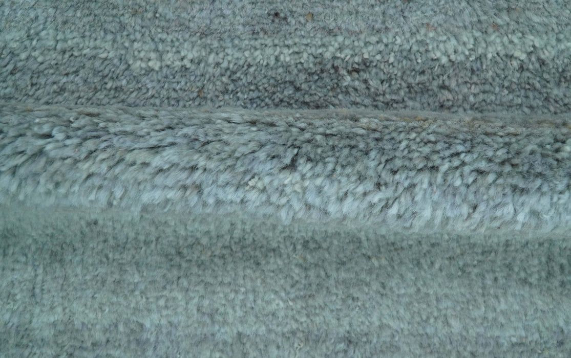 Custom Made Contemporary Solid Blueish Silver Hand knotted wool Area Rug