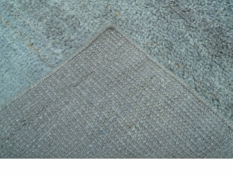 Custom Made Contemporary Solid Blueish Silver Hand knotted wool Area Rug