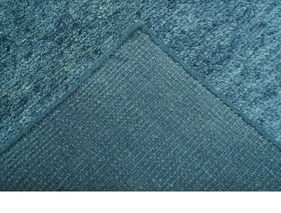 Custom Made Contemporary Solid Plush Blue Hand Knotted Wool Rug