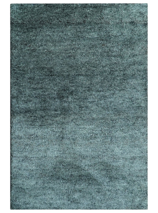 Custom Made Contemporary Solid Plush Steel Blue Hand Knotted Wool Rug