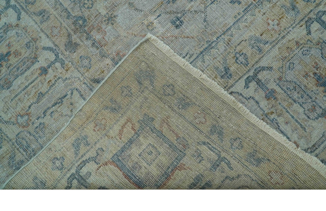 Custom Made Distressed Silver Blue Traditional Hand knotted Wool Area Rug