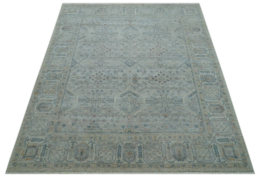 Custom Made Distressed Silver Blue Traditional Hand knotted Wool Area Rug