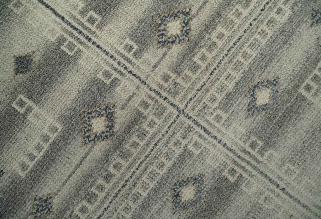 Custom Made Earthy Hand Knotted Ivory, Charcoal and Beige Wool Area Rug