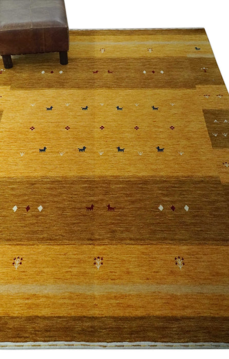 Custom Made Gold Tribal Gabbeh wool Area Rug