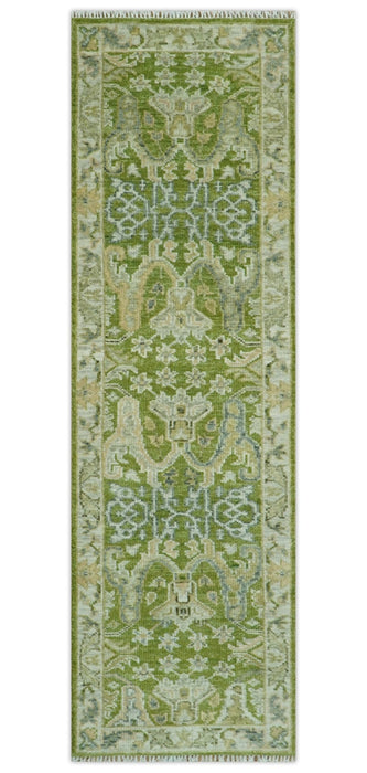 Custom Made Green and Ivory Traditional Dragon Oushak Design Hand knotted wool rug