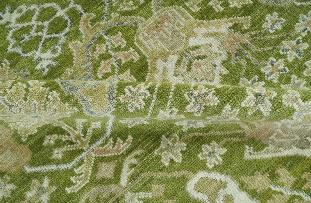 Custom Made Green and Ivory Traditional Dragon Oushak Design Hand knotted wool rug