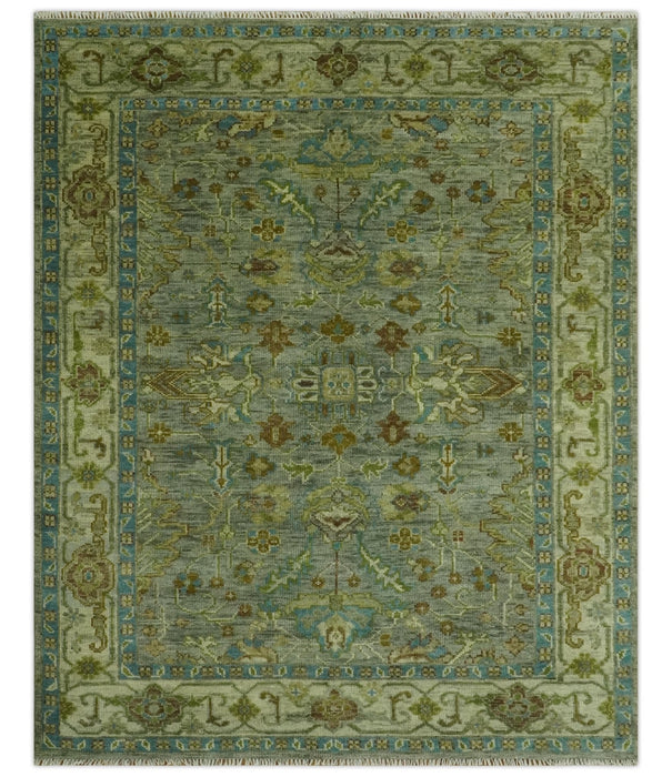 Custom Made Green Hand Knotted Antique Design Traditional Oushak wool area rug