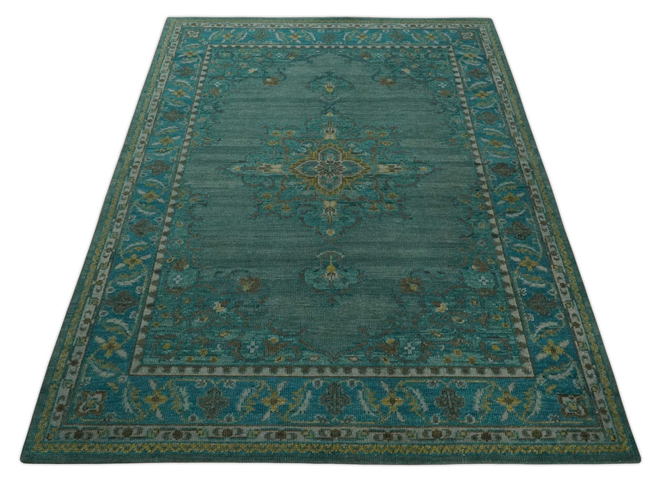 Custom Made Green Hand Knotted Antique Style  Multi Size Traditional Wool Rug