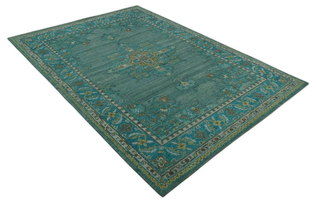 Custom Made Green Hand Knotted Antique Style  Multi Size Traditional Wool Rug