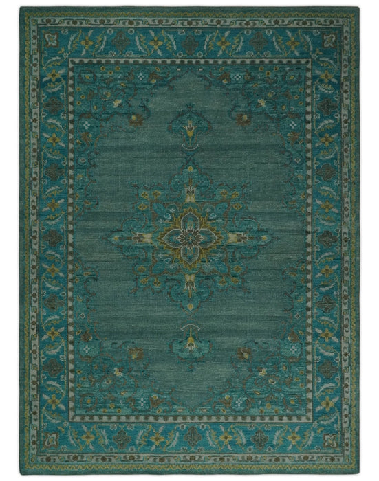Custom Made Green Hand Knotted Antique Style  Multi Size Traditional Wool Rug