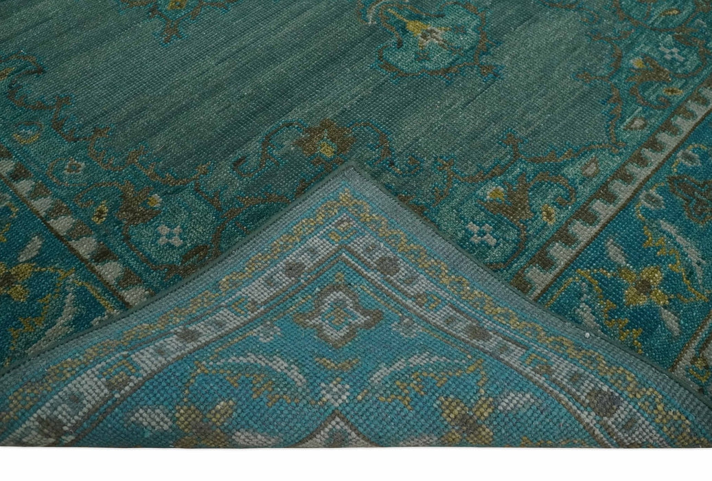 Custom Made Green Hand Knotted Antique Style  Multi Size Traditional Wool Rug