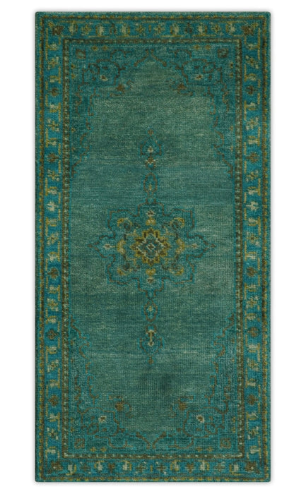 Custom Made Green Hand Knotted Antique Style  Multi Size Traditional Wool Rug