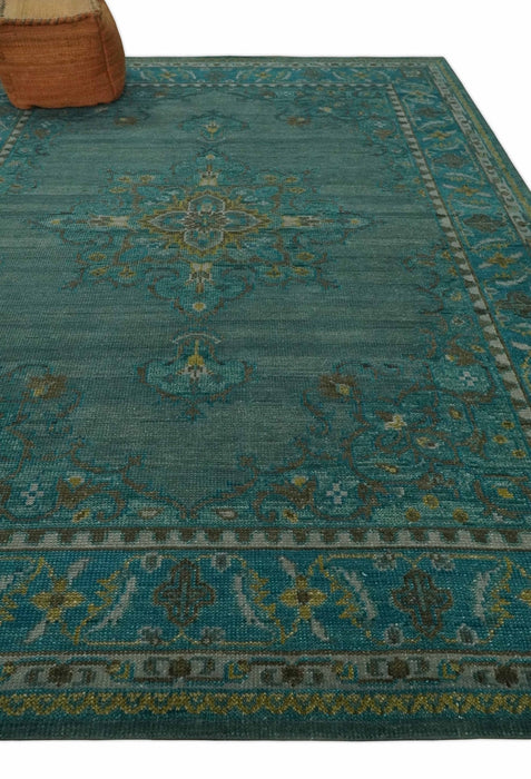 Custom Made Green Hand Knotted Antique Style  Multi Size Traditional Wool Rug
