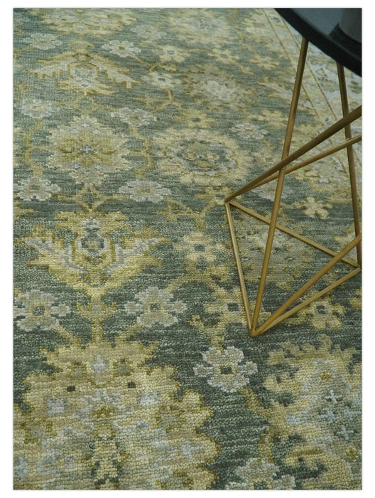 Custom Made Green, Silver and Olive Hand knotted Traditional Oushak Wool Area Rug