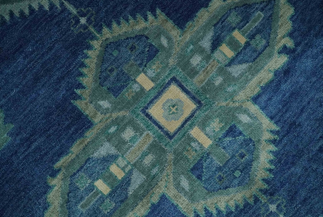 Custom Made Hand Knotted Blue and Silver Traditional Antique Style Wool Rug