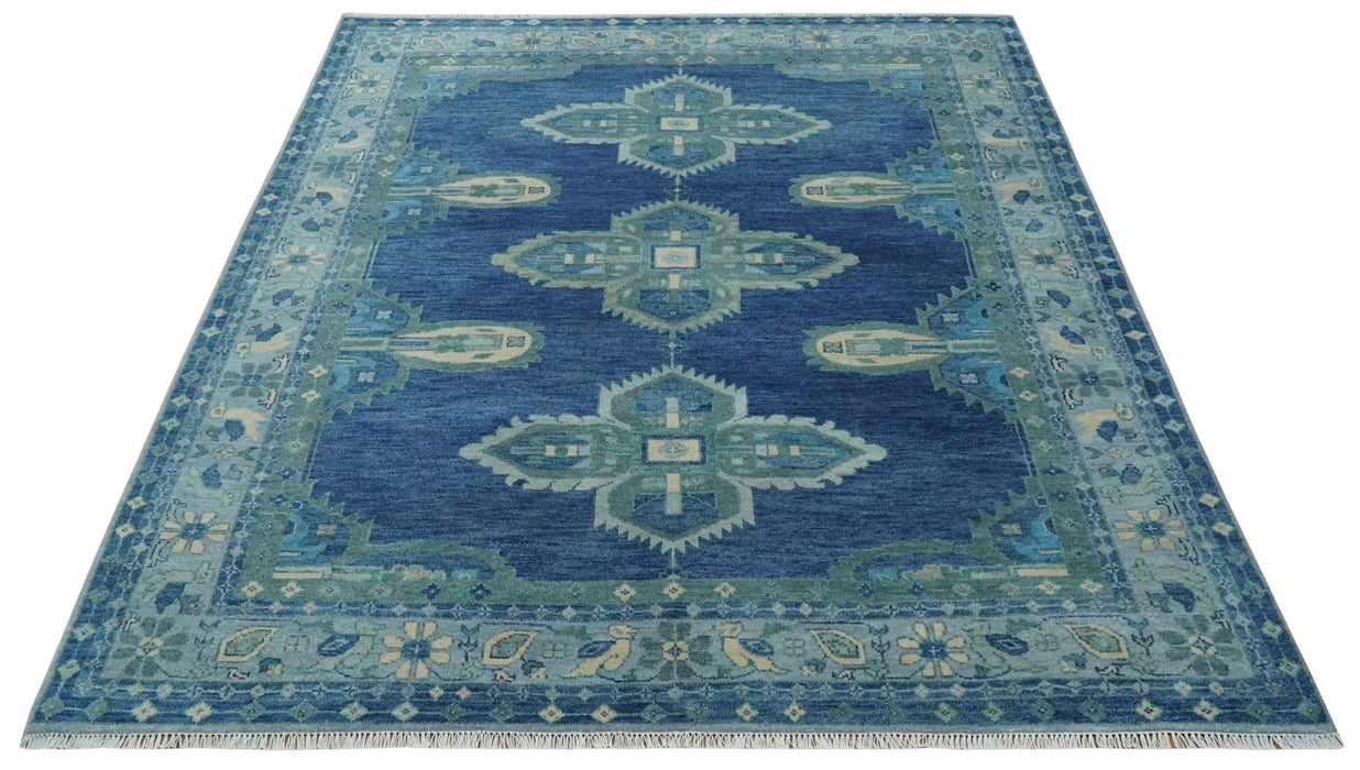 Custom Made Hand Knotted Blue and Silver Traditional Antique Style Wool Rug