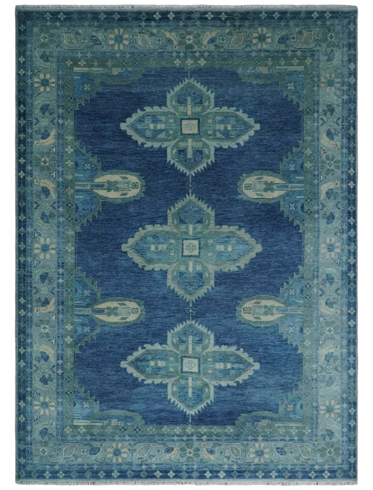 Custom Made Hand Knotted Blue and Silver Traditional Antique Style Wool Rug