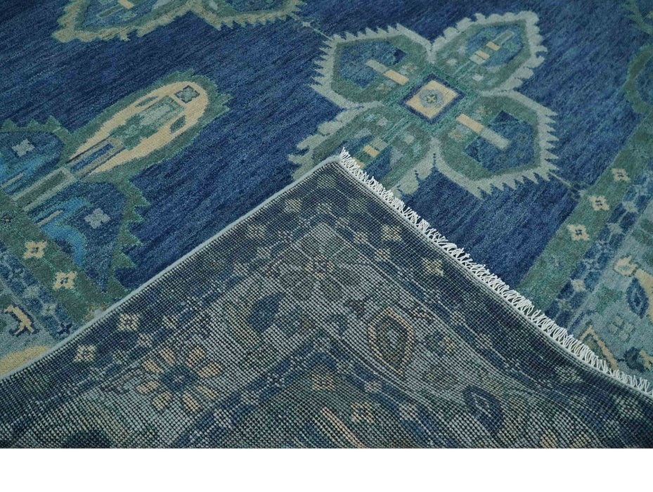 Custom Made Hand Knotted Blue and Silver Traditional Antique Style Wool Rug