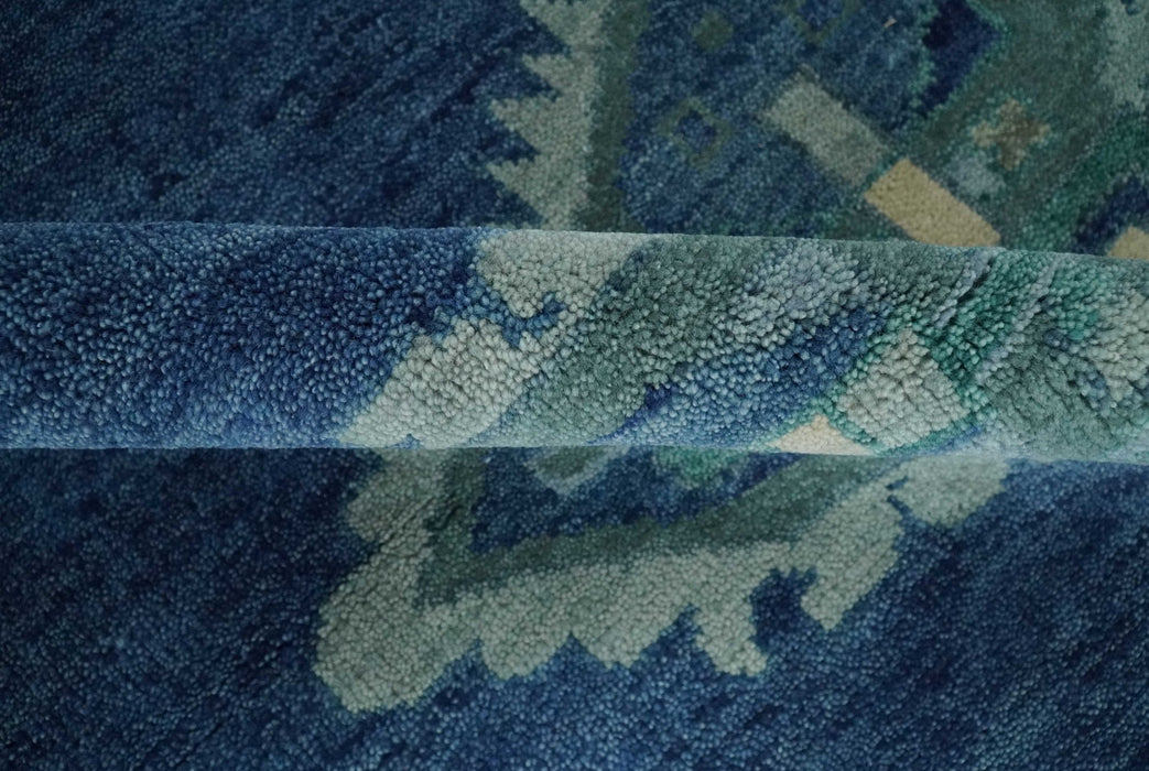 Custom Made Hand Knotted Blue and Silver Traditional Antique Style Wool Rug