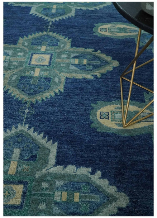 Custom Made Hand Knotted Blue and Silver Traditional Antique Style Wool Rug