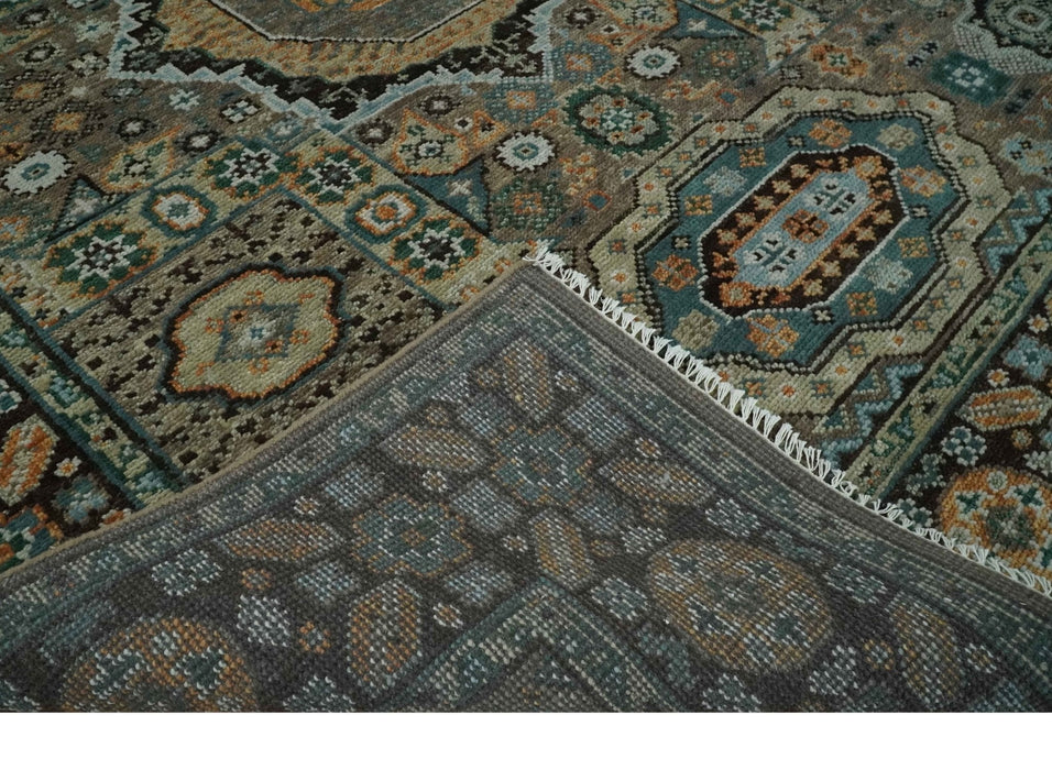 Custom Made Hand Knotted Brown, Black and Silver Traditional Wool Rug