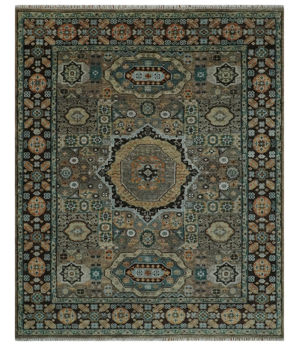 Custom Made Hand Knotted Brown, Black and Silver Traditional Wool Rug