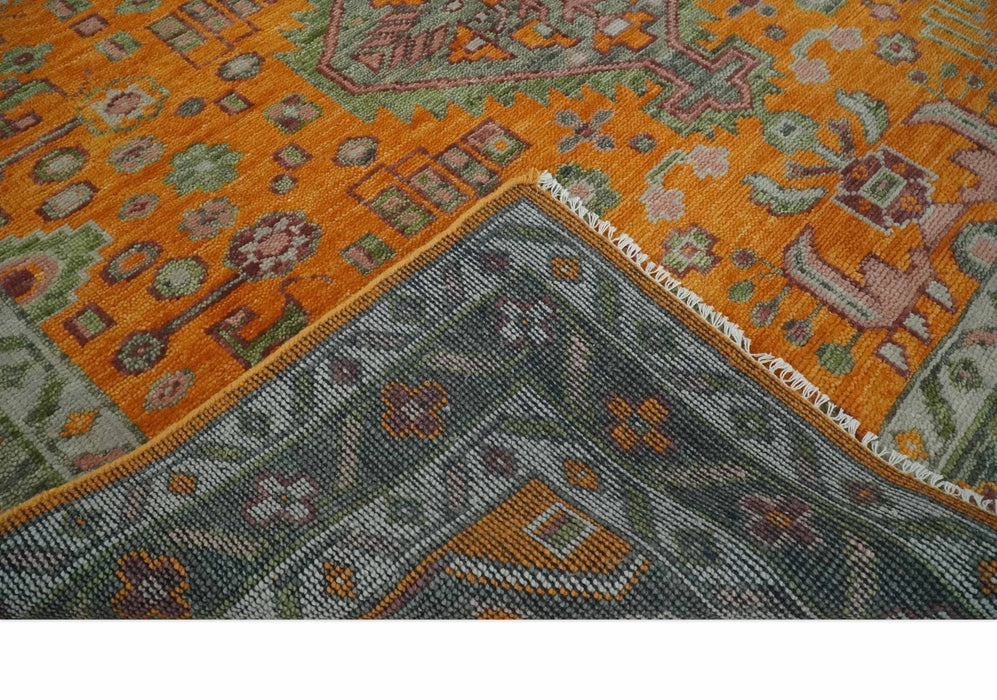 Custom Made Hand Knotted Carrot Red and Silver Oriental Traditional Wool Area Rug