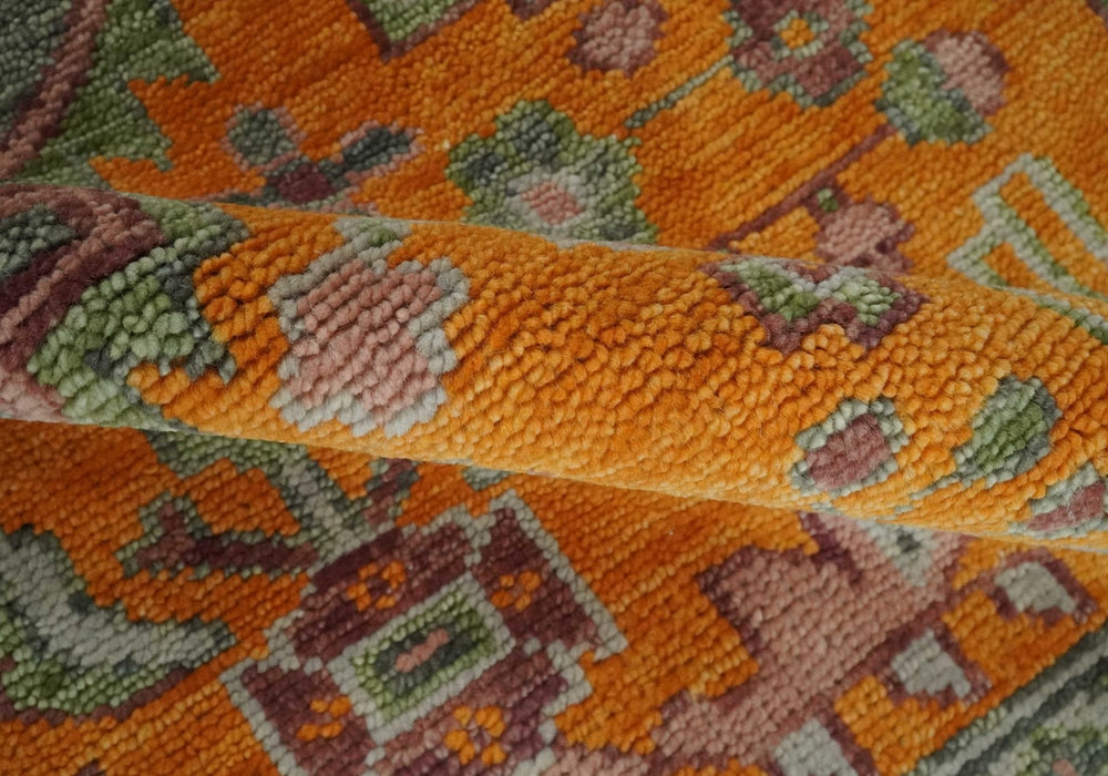 Custom Made Hand Knotted Carrot Red and Silver Oriental Traditional Wool Area Rug