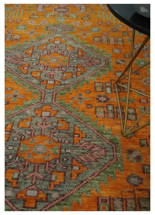 Custom Made Hand Knotted Carrot Red and Silver Oriental Traditional Wool Area Rug