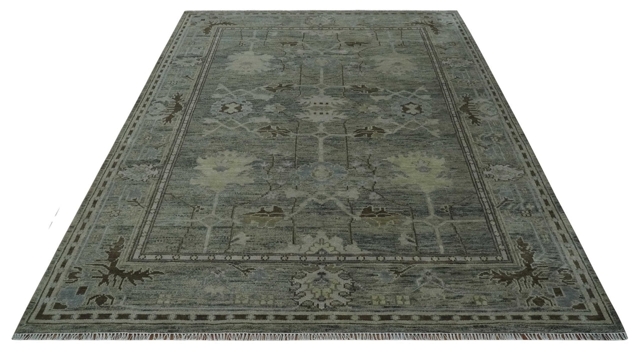 Custom Made Hand Knotted Gray and Brown Oriental Oushak Multi Size Traditional Wool Areaa Rug