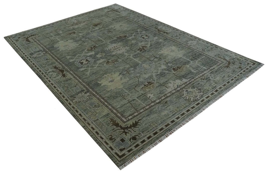Custom Made Hand Knotted Gray and Brown Oriental Oushak Multi Size Traditional Wool Areaa Rug
