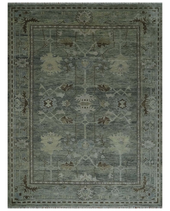 Custom Made Hand Knotted Gray and Brown Oriental Oushak Multi Size Traditional Wool Areaa Rug