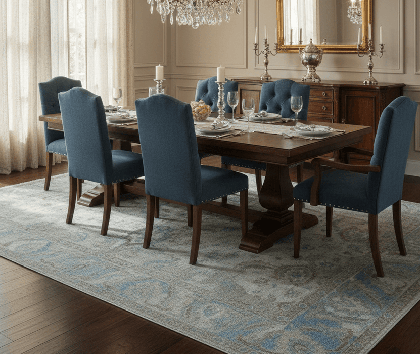 Custom Made Hand Knotted Ivory and Blue Traditional Turkish Afghan Wool Rug