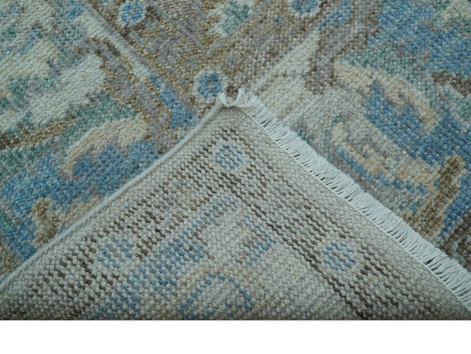 Custom Made Hand Knotted Ivory and Blue Traditional Turkish Afghan Wool Rug