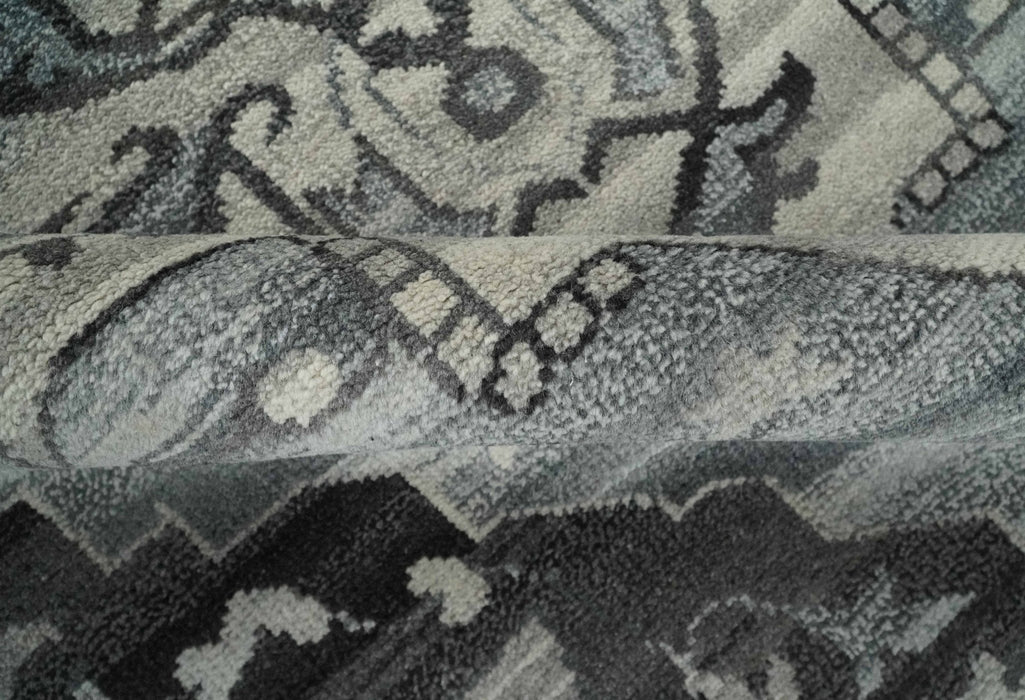 Custom Made Hand Knotted Ivory and Charcoal Traditional Wool Area Rug