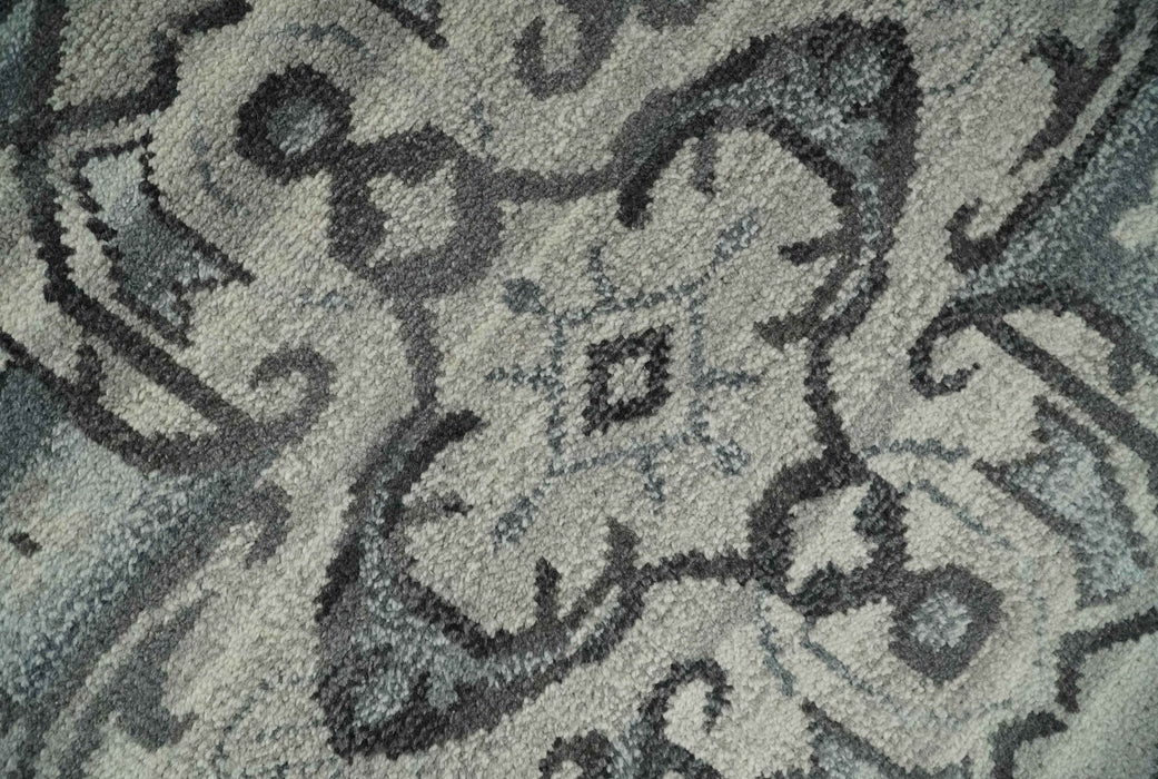 Custom Made Hand Knotted Ivory and Charcoal Traditional Wool Area Rug