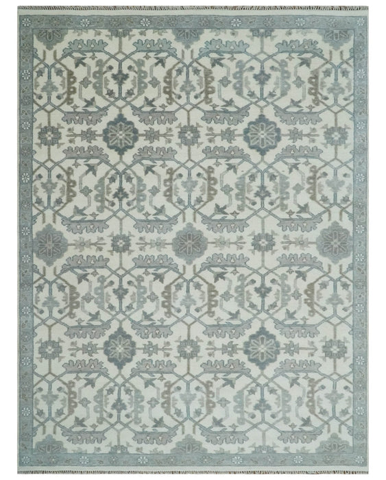 Custom Made Hand Knotted Ivory and Silver Oriental Oushak Multi Size Traditional Wool Area Rug, Living Room and Bedroom Rug