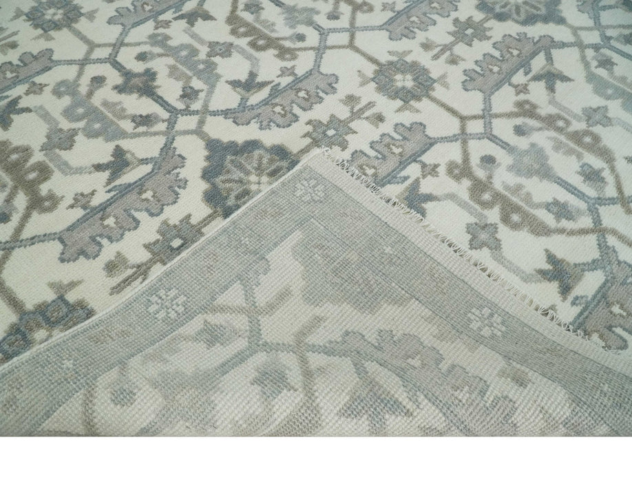 Custom Made Hand Knotted Ivory and Silver Oriental Oushak Multi Size Traditional Wool Area Rug, Living Room and Bedroom Rug