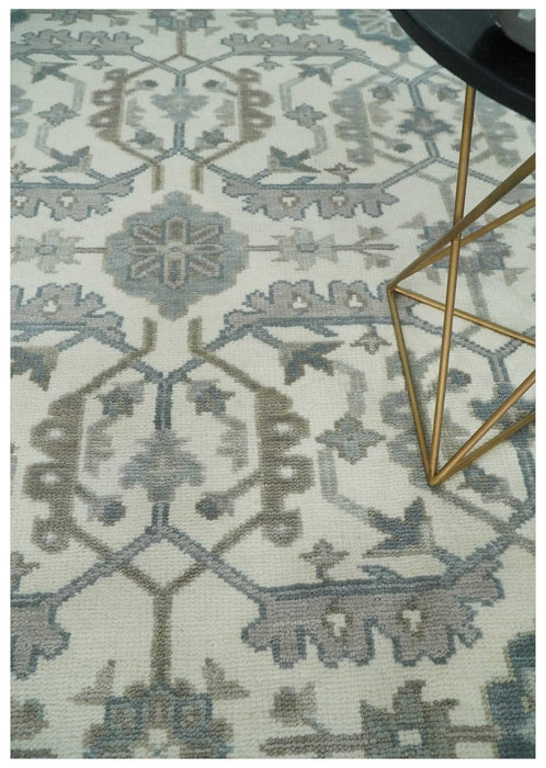Custom Made Hand Knotted Ivory and Silver Oriental Oushak Multi Size Traditional Wool Area Rug, Living Room and Bedroom Rug