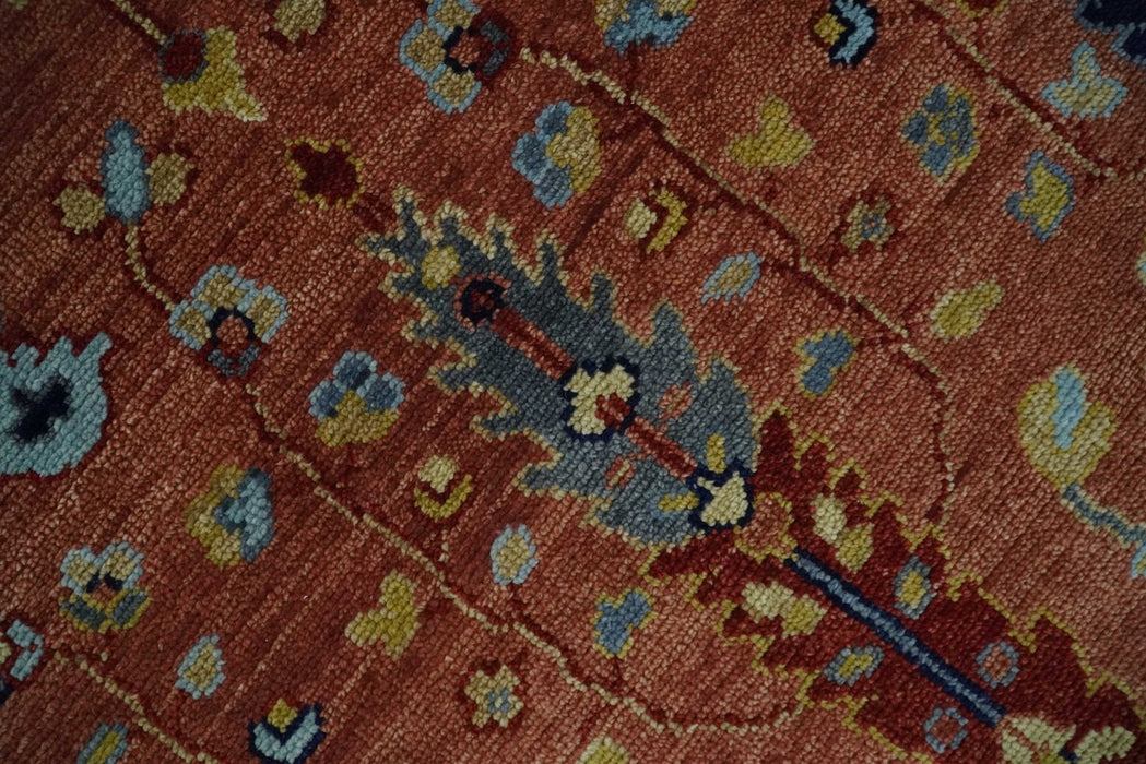 custom Made Hand Knotted Rust and Beige Traditional Turkish Knot Oushak Wool Rug