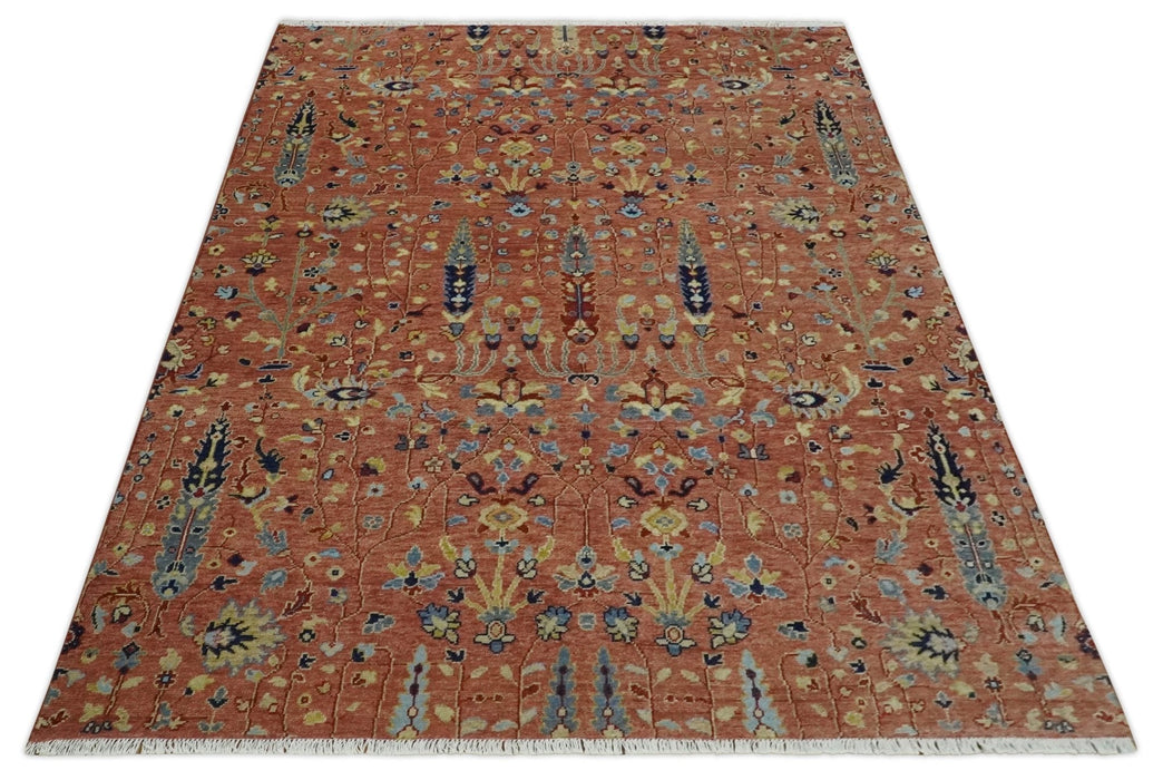 custom Made Hand Knotted Rust and Beige Traditional Turkish Knot Oushak Wool Rug