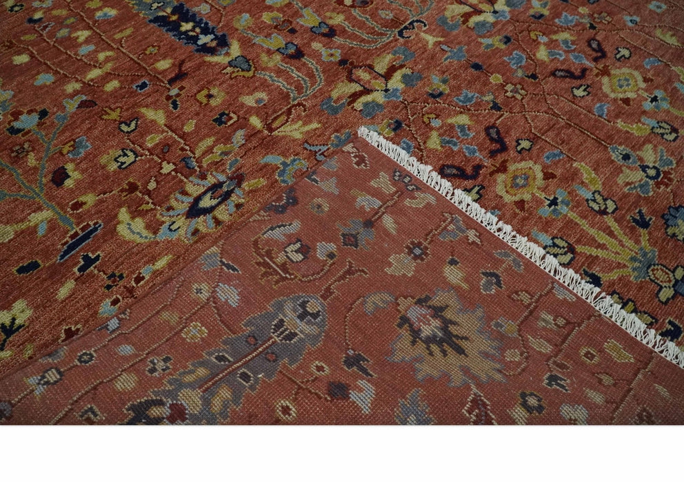 custom Made Hand Knotted Rust and Beige Traditional Turkish Knot Oushak Wool Rug