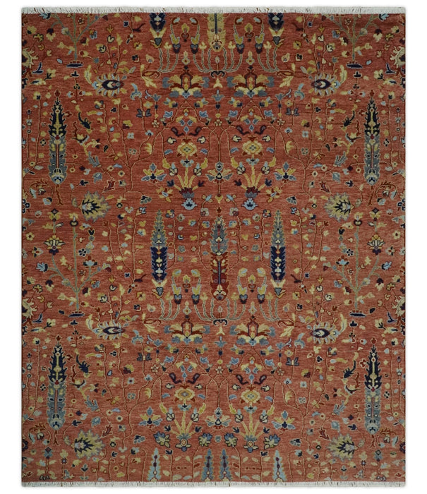 custom Made Hand Knotted Rust and Beige Traditional Turkish Knot Oushak Wool Rug