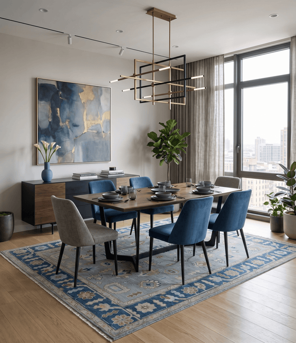 Custom Made Hand knotted Silver and Blue Traditional Oushak wool Area Rug