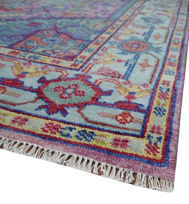 Custom Made Hand Knotted Silver, Purple and Green Traditional Wool Area Rug