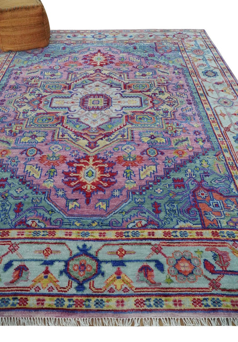 Custom Made Hand Knotted Silver, Purple and Green Traditional Wool Area Rug