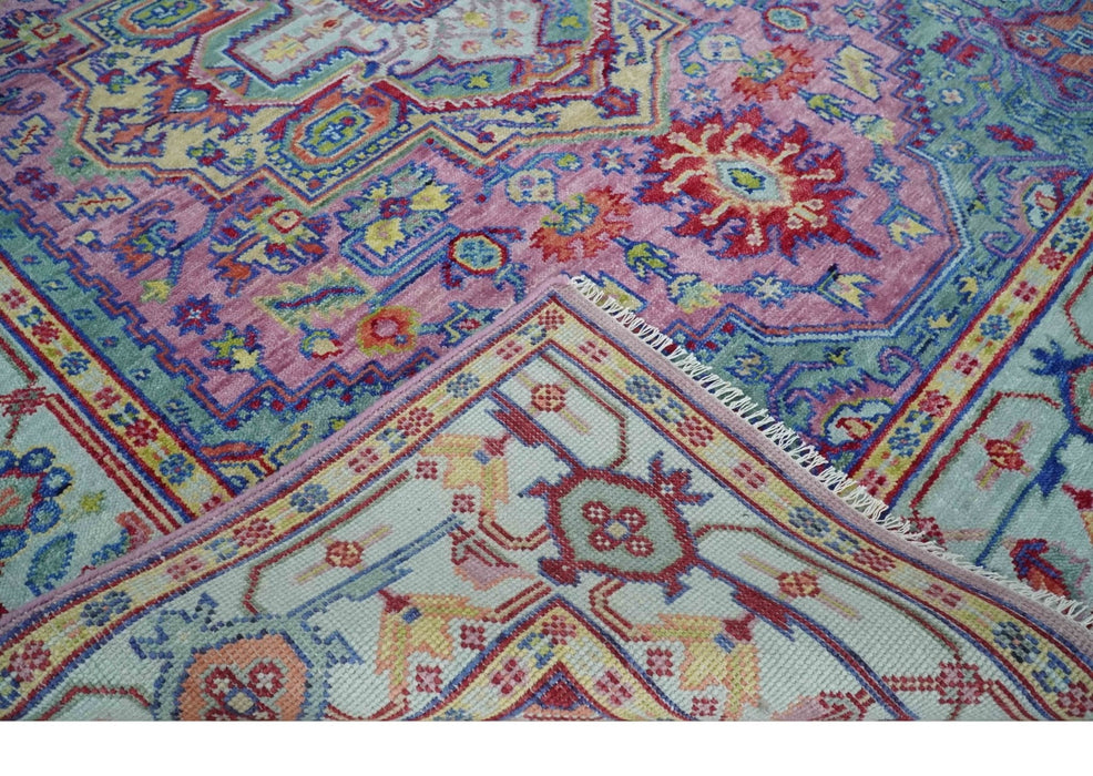 Custom Made Hand Knotted Silver, Purple and Green Traditional Wool Area Rug