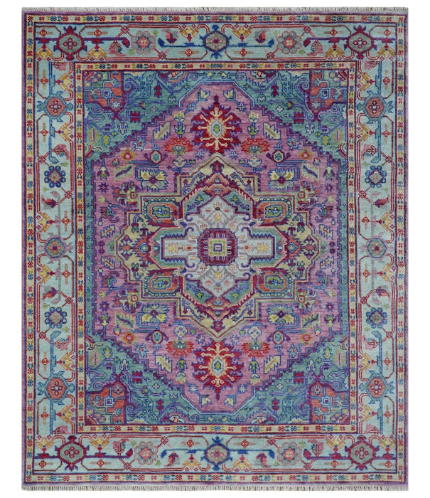 Custom Made Hand Knotted Silver, Purple and Green Traditional Wool Area Rug