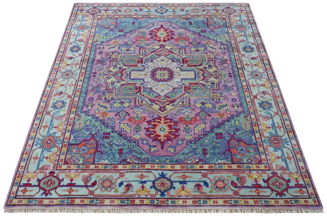 Custom Made Hand Knotted Silver, Purple and Green Traditional Wool Area Rug