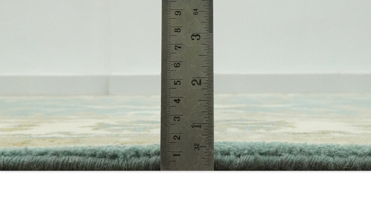 Custom Made Hand Knotted Teal, Ivory and Olive Oriental Oushak wool area rug